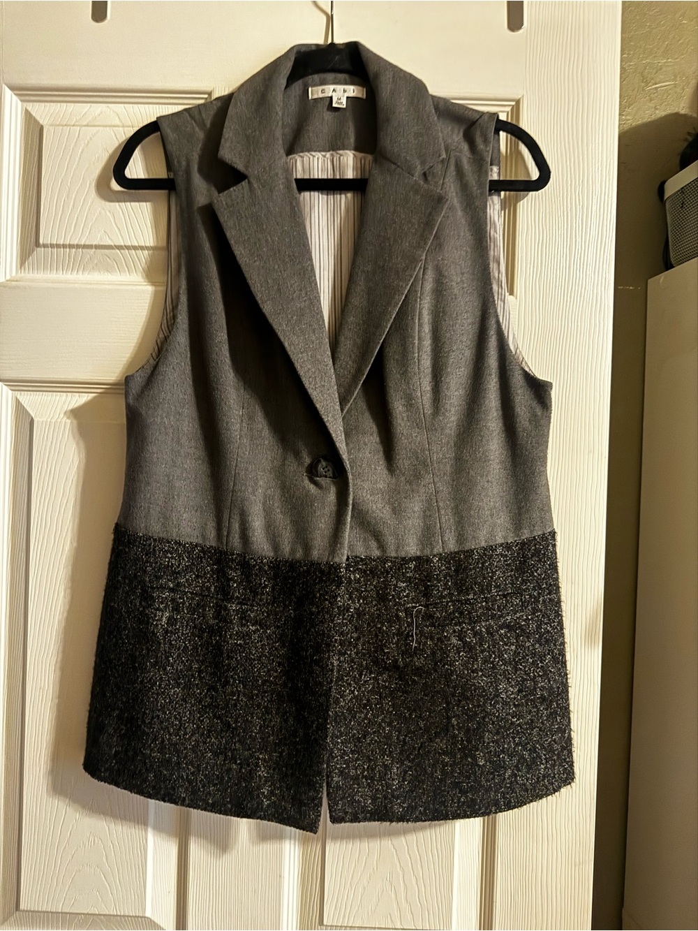 Cabi Gray & Black Tweed Longline Blazer Vest Size M